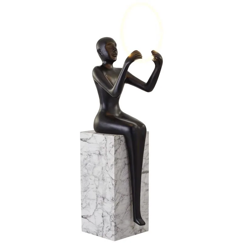 Minimal Abstract Figure Sculpture Floor Lamp — Hotel Corridor — view 5