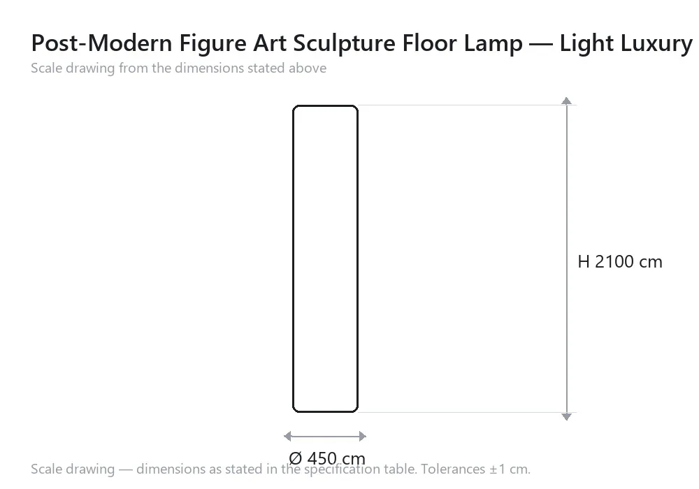 Post-Modern Figure Art Sculpture Floor Lamp — Light Luxury Series — scale drawing, Ø 450 cm × H 2100 cm