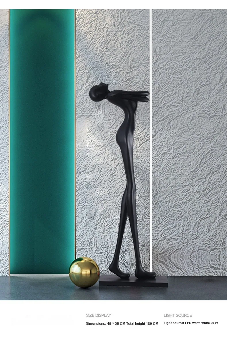 Large Resin Figure Sculpture Floor Lamp — Hotel & Villa Project — view 8
