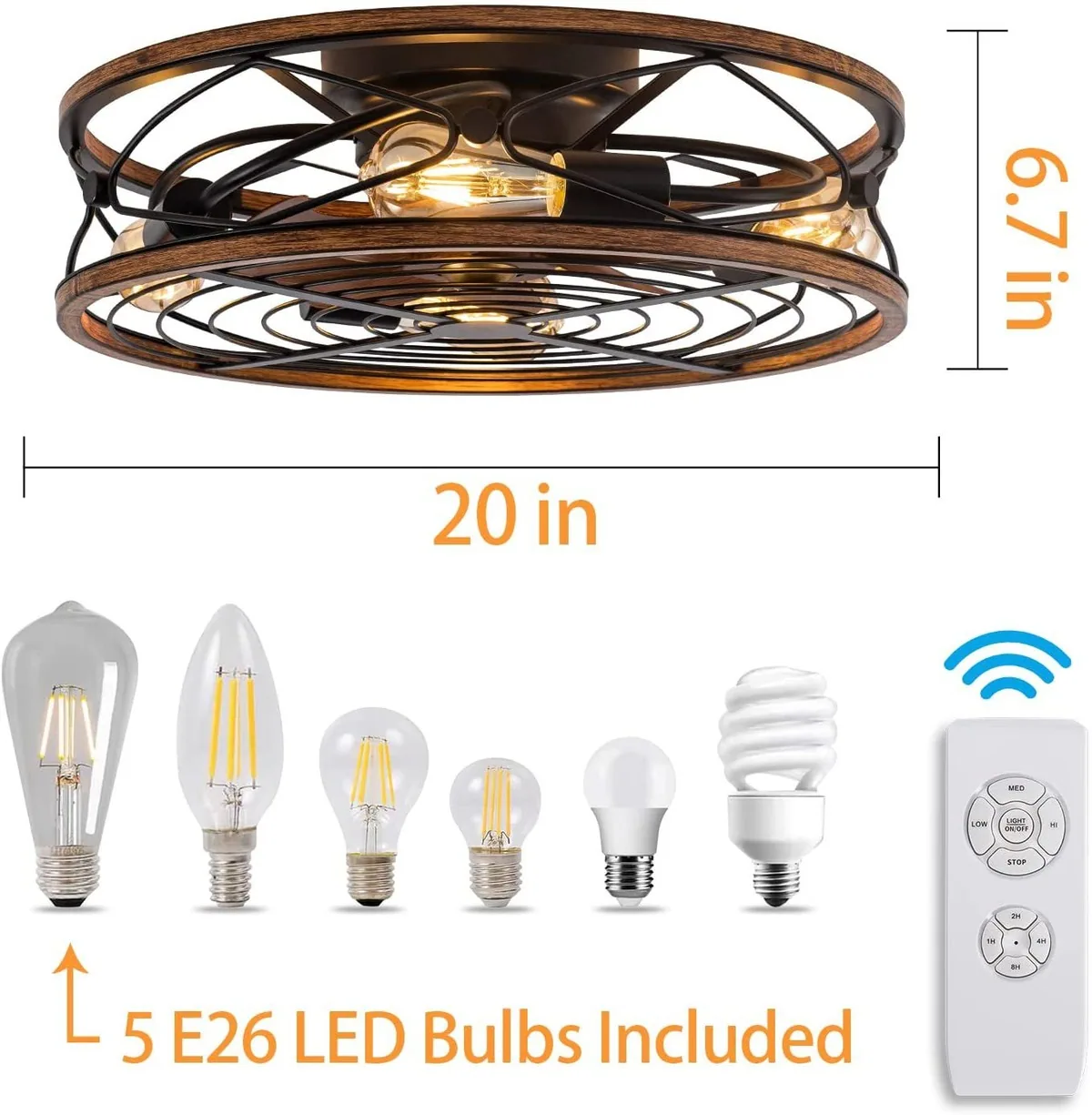 American Variable-Frequency Remote-Controlled Ceiling Fan Light — Living Room, Bedroom & Dining Room — view 4
