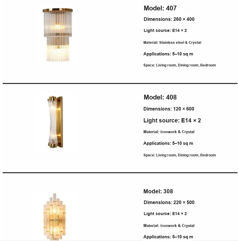 European Crystal Wall Lamp — Living Room, Bedroom & Bedside — view 12