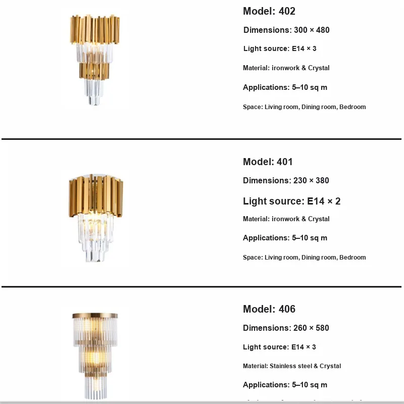 European Crystal Wall Lamp — Living Room, Bedroom & Bedside — view 5