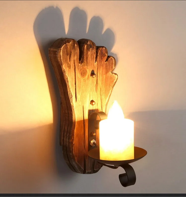 Antique Wood Wall Lamp — Dining Room, Walkway & Indoor — view 25