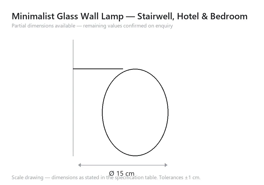 Minimalist Glass Wall Lamp — Stairwell, Hotel & Bedroom — scale drawing, Ø 15 cm