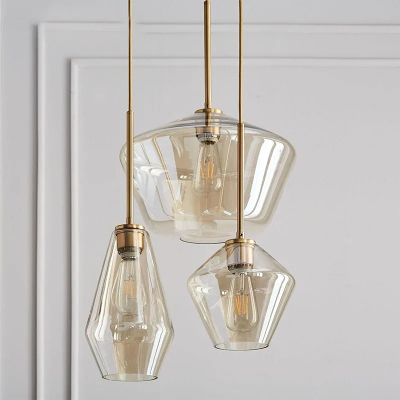 Modern Minimalist Glass Three-Head Chandelier — Living Room, Bedroom & Dining Room — view 2