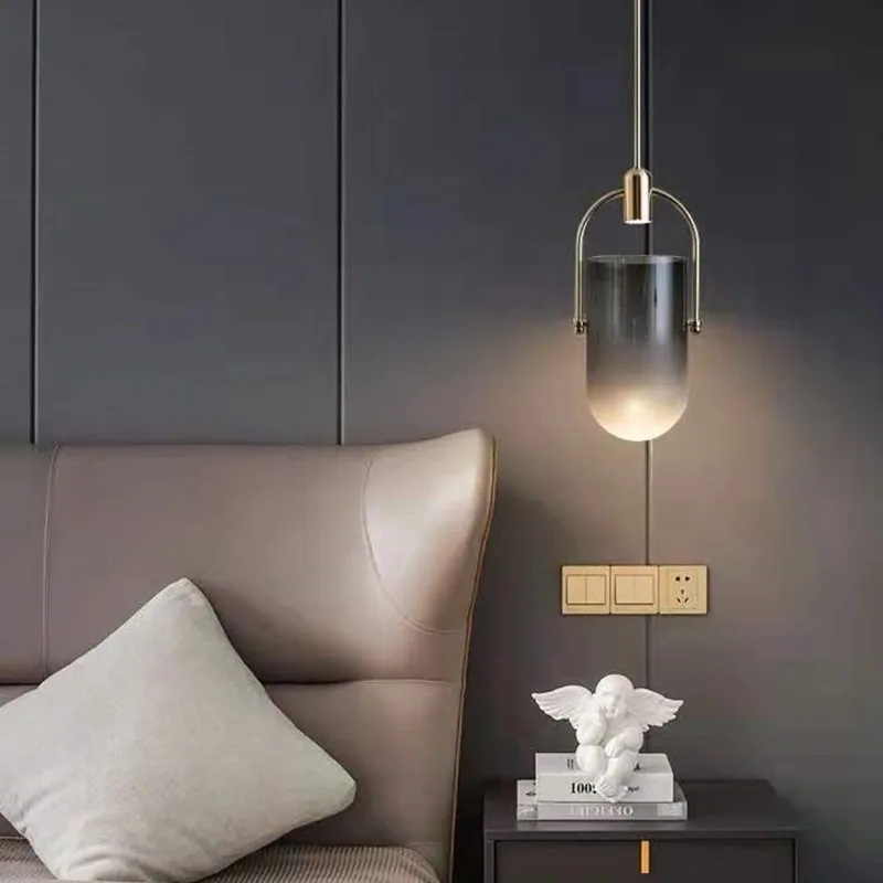 Minimalist Glass Cord-Hung Chandelier — Dining Room & Bar Counter — view 4