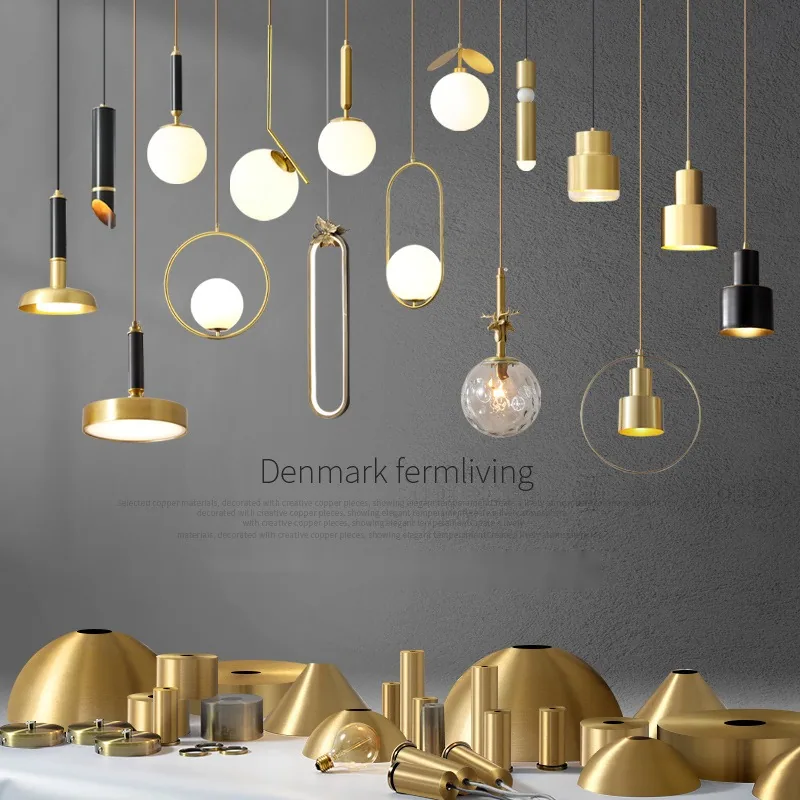 Minimalist Solid Brass Single-Head Chandelier — Bedroom, Bedside & Dining Room — view 1