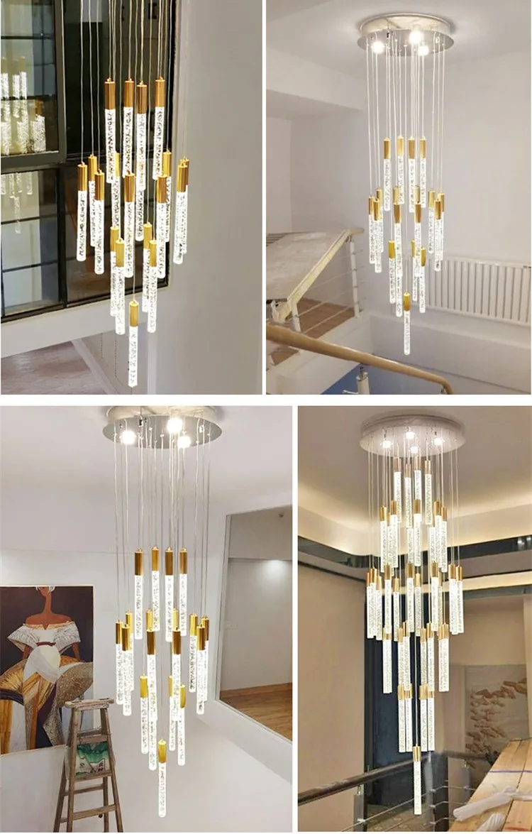 Modern Minimalist Crystal Chandelier — Duplex, Stairwell & Living Room — view 10