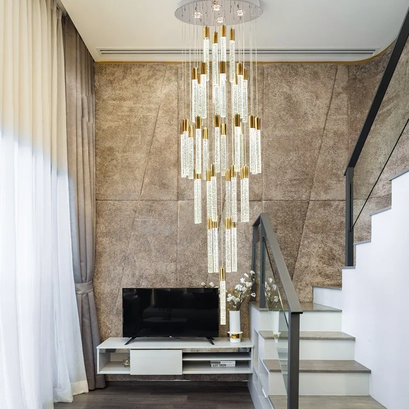 Modern Minimalist Crystal Chandelier — Duplex, Stairwell & Living Room — view 1