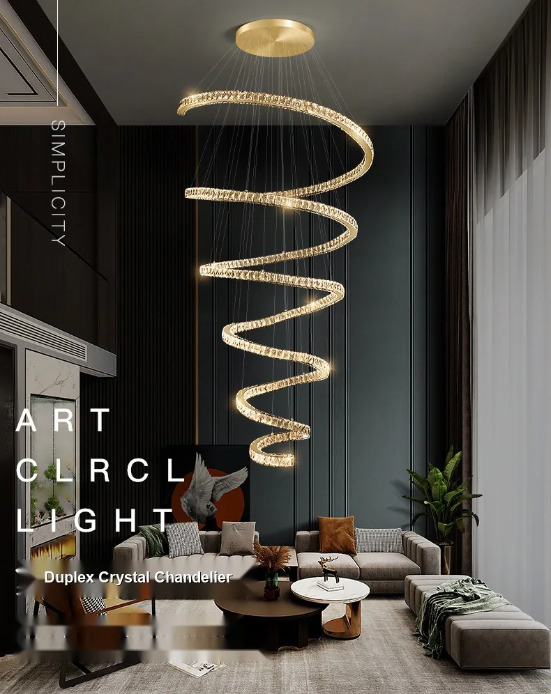 Light-Luxury Crystal Ring Chandelier — Stairwell & Duplex Living Room — view 11