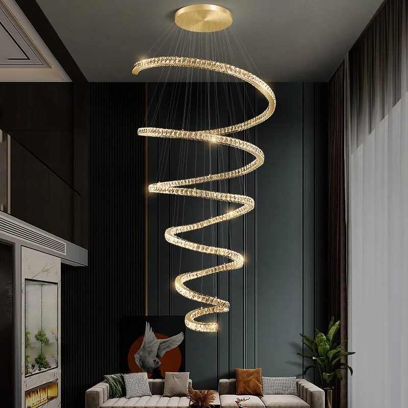 Light-Luxury Crystal Ring Chandelier — Stairwell & Duplex Living Room — view 1