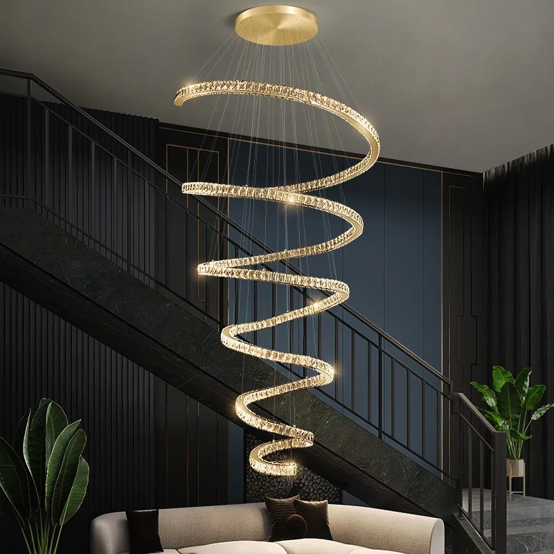 Light-Luxury Crystal Ring Chandelier — Stairwell & Duplex Living Room — view 2