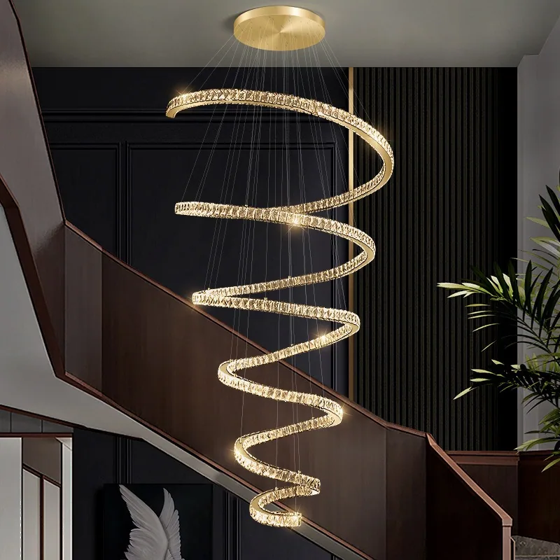 Light-Luxury Crystal Ring Chandelier — Stairwell & Duplex Living Room — view 3
