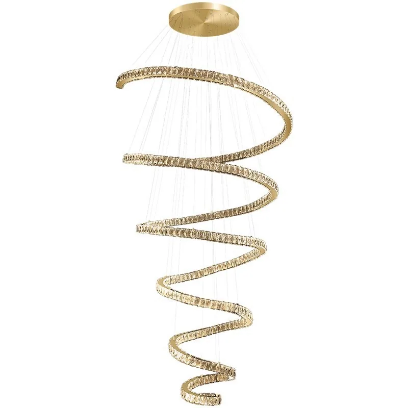 Light-Luxury Crystal Ring Chandelier — Stairwell & Duplex Living Room — view 5