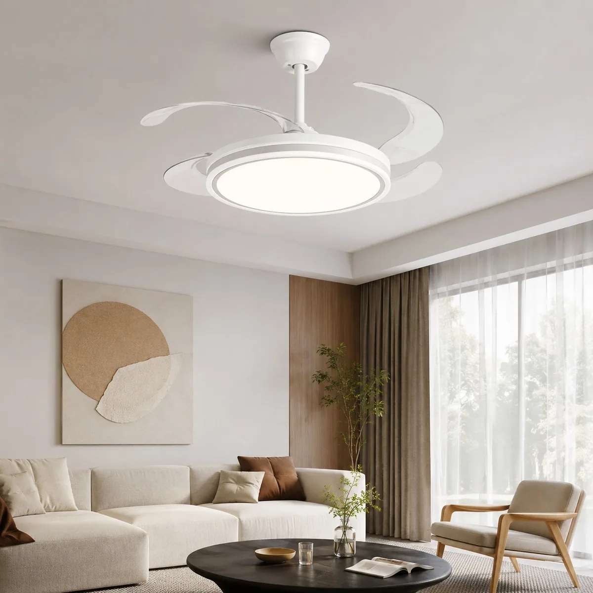 Modern Minimalist Smart Retractable Fan Ceiling Fan Light — Living Room, Bedroom & Dining Room — view 6