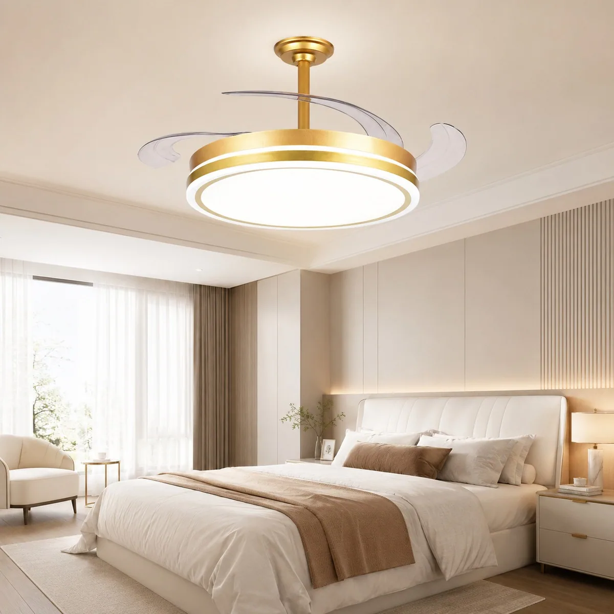 Modern Minimalist Smart Retractable Fan Ceiling Fan Light — Living Room, Bedroom & Dining Room — view 8