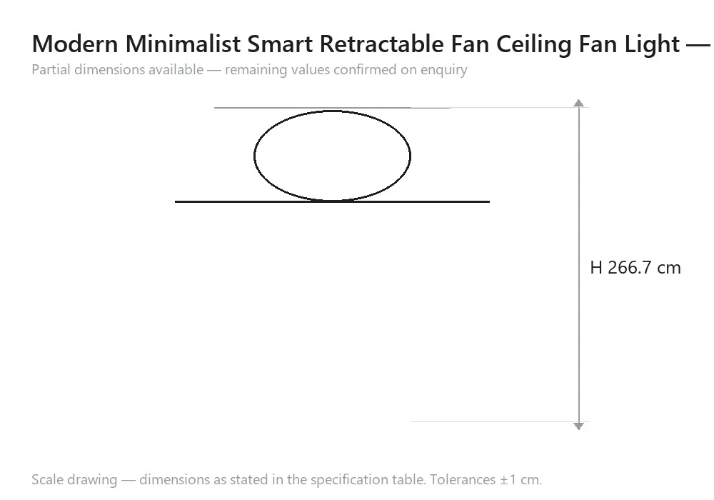 Modern Minimalist Smart Retractable Fan Ceiling Fan Light — Living Room, Bedroom & Dining Room — scale drawing, H 266.7 cm