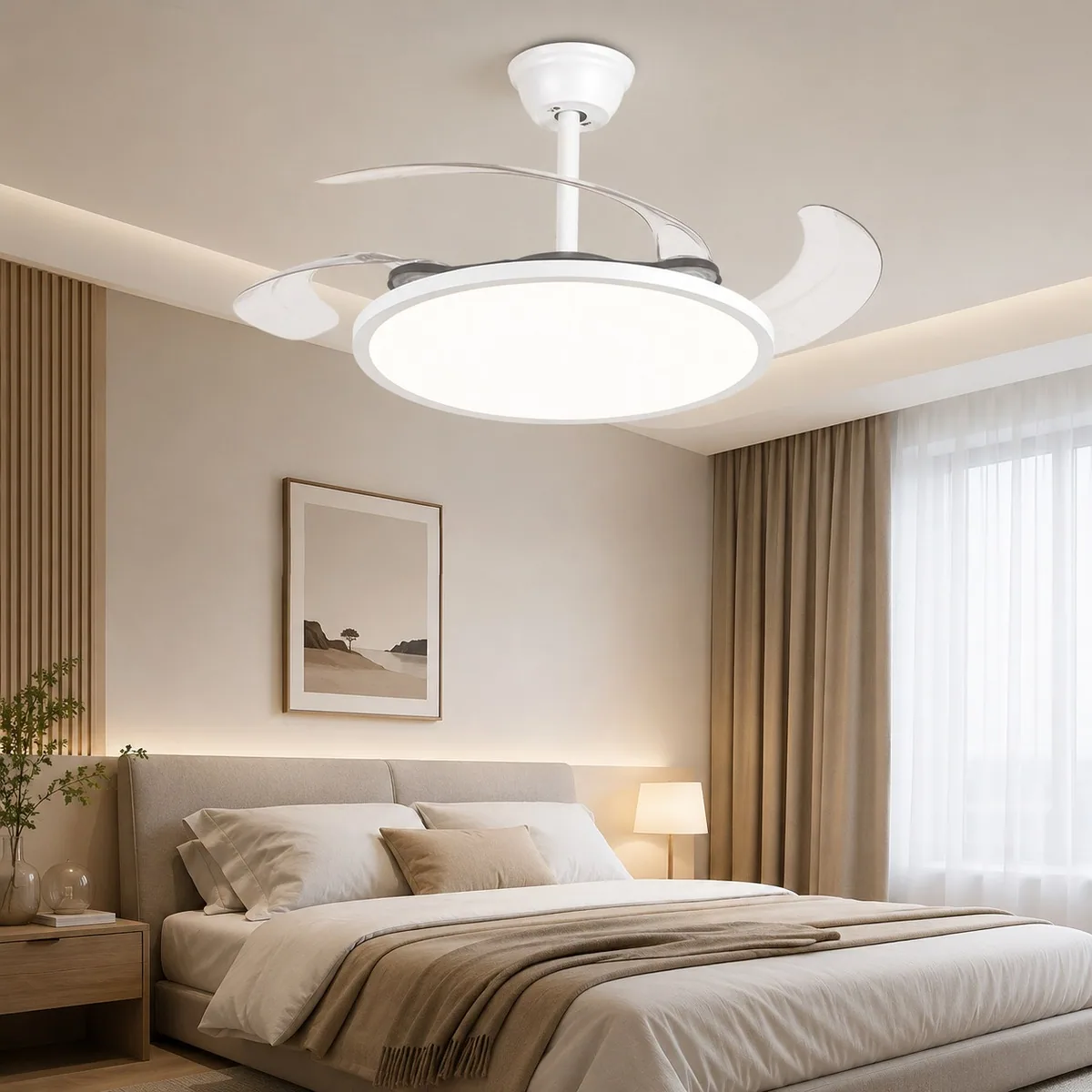 Modern Minimalist Smart Retractable Fan Ceiling Fan Light — Living Room, Bedroom & Dining Room — view 3