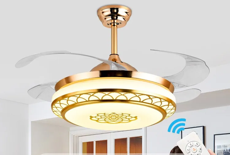 Modern Minimalist Solid Brass Remote-Controlled Ceiling Fan Light — Living Room, Bedroom & Dining Room — view 6