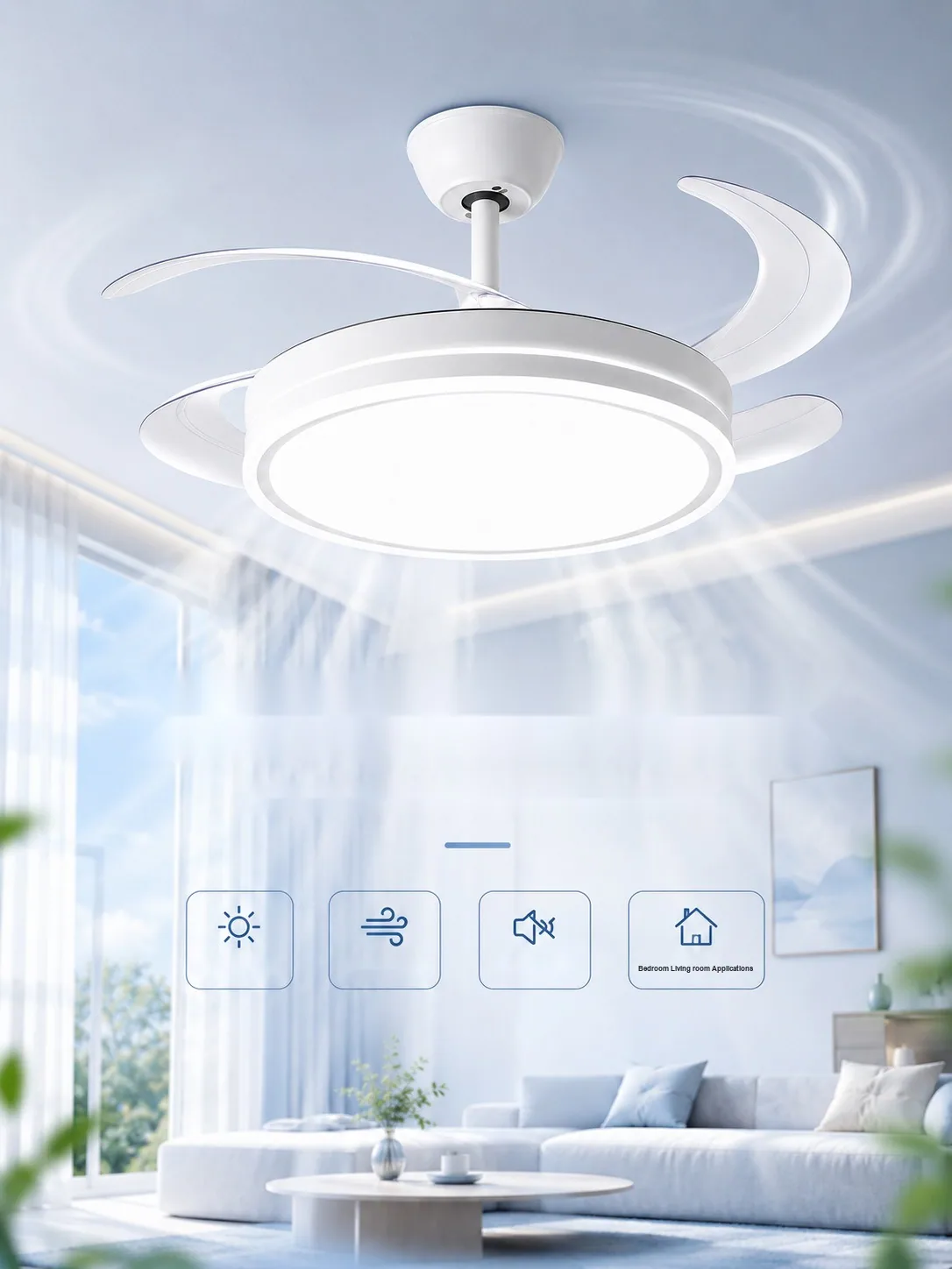 Modern Retractable Fan Ceiling Fan Light — Living Room, Bedroom & Dining Room (Model SJ-1107) — view 5