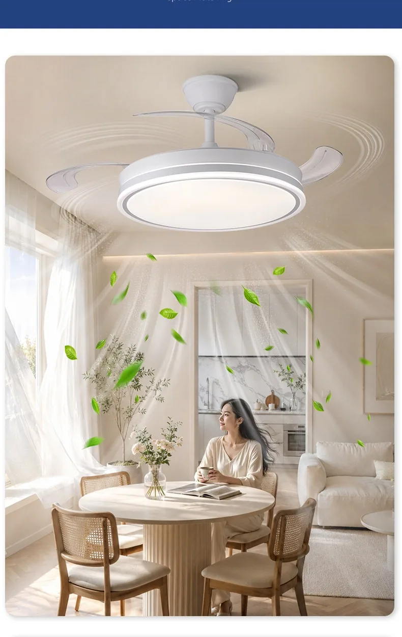 Light Luxury Variable-Frequency Retractable Fan Ceiling Fan Light — Living Room, Bedroom & Dining Room — view 4