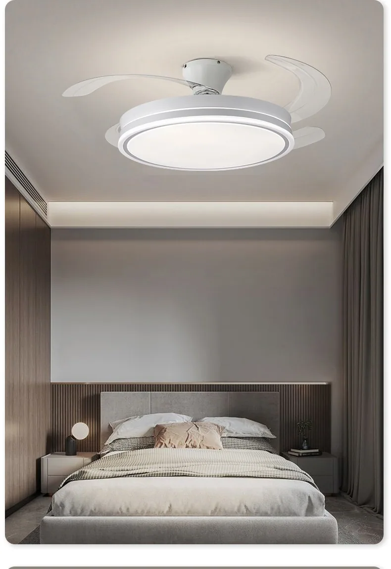 Light Luxury Variable-Frequency Retractable Fan Ceiling Fan Light — Living Room, Bedroom & Dining Room — view 5