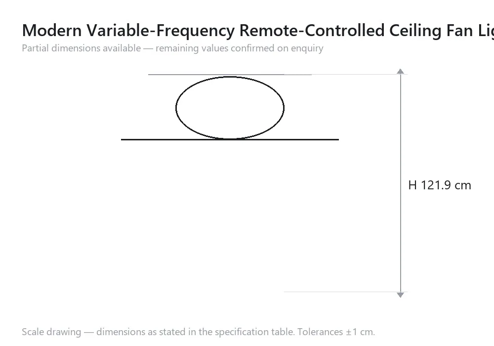 Modern Variable-Frequency Remote-Controlled Ceiling Fan Light — Living Room, Bedroom & Dining Room — scale drawing, H 121.9 cm