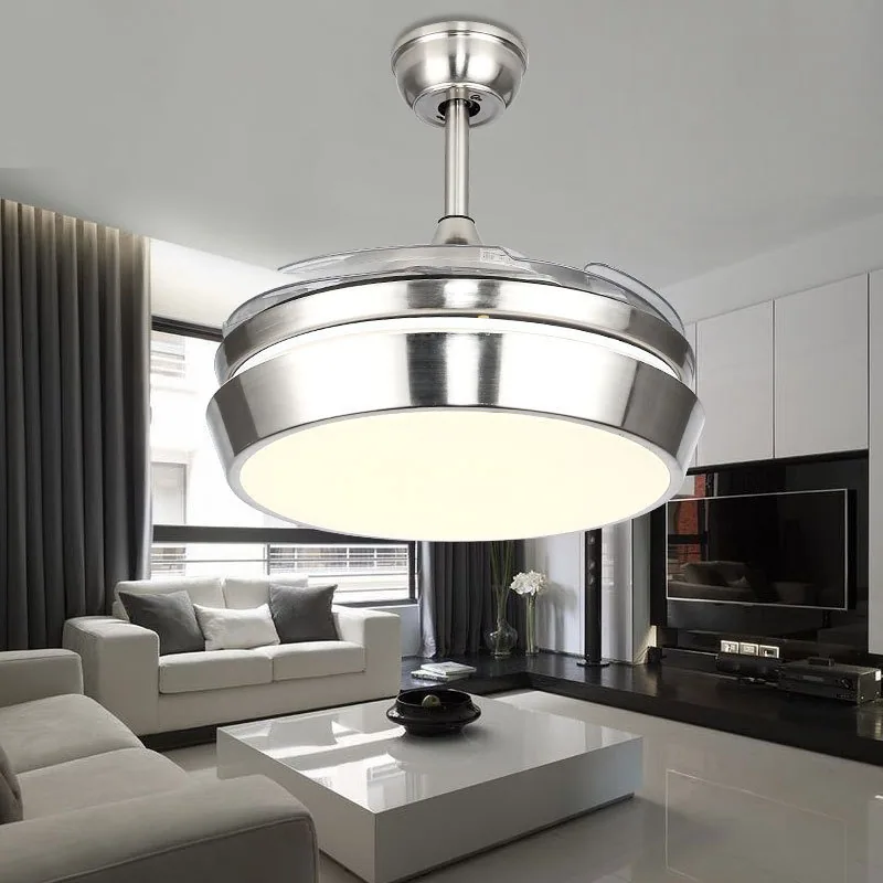 Modern Minimalist Remote-Controlled Retractable Fan Ceiling Fan Light — Living Room & Dining Room — view 3