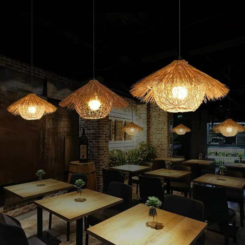 Vintage Rattan Chandelier — Dining Room — view 3