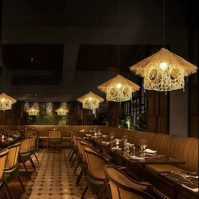 Vintage Rattan Chandelier — Dining Room — view 4